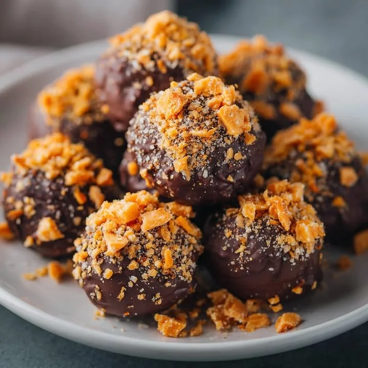 No Bake Caramel Crunch Butterfinger Truffles ready to serve