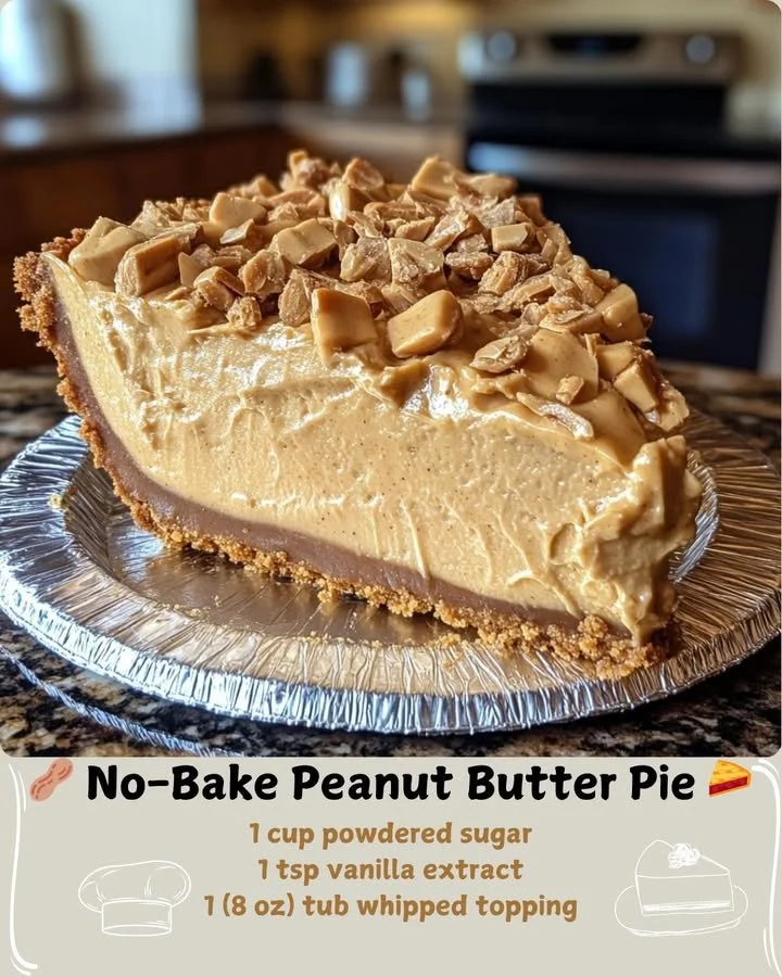 Delicious No-Bake Peanut Butter Pie ready to be served