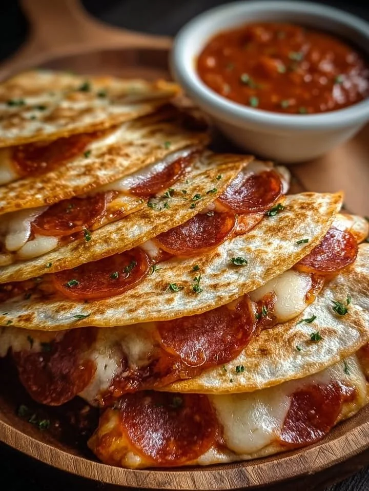 Delicious Pepperoni Pizza Quesadillas served on a plate