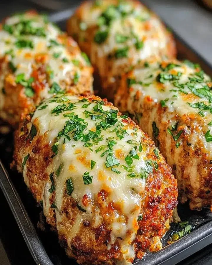Perfect garlic parmesan chicken meatloaves served with a side of vegetables