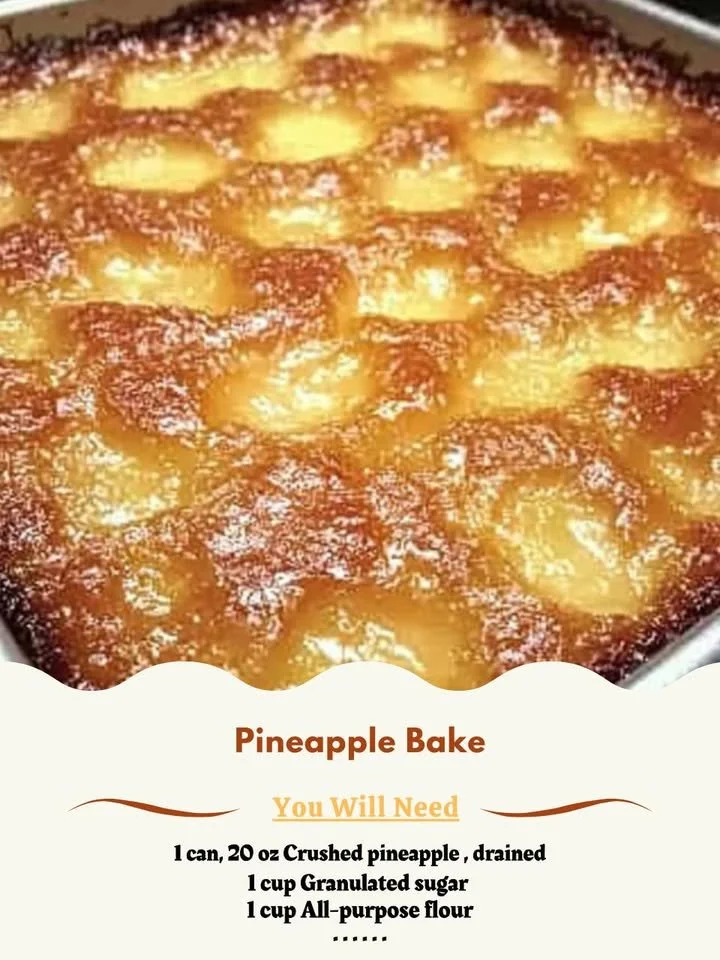 Delicious homemade Pineapple Bake dessert with a golden crust and fresh pineapple.