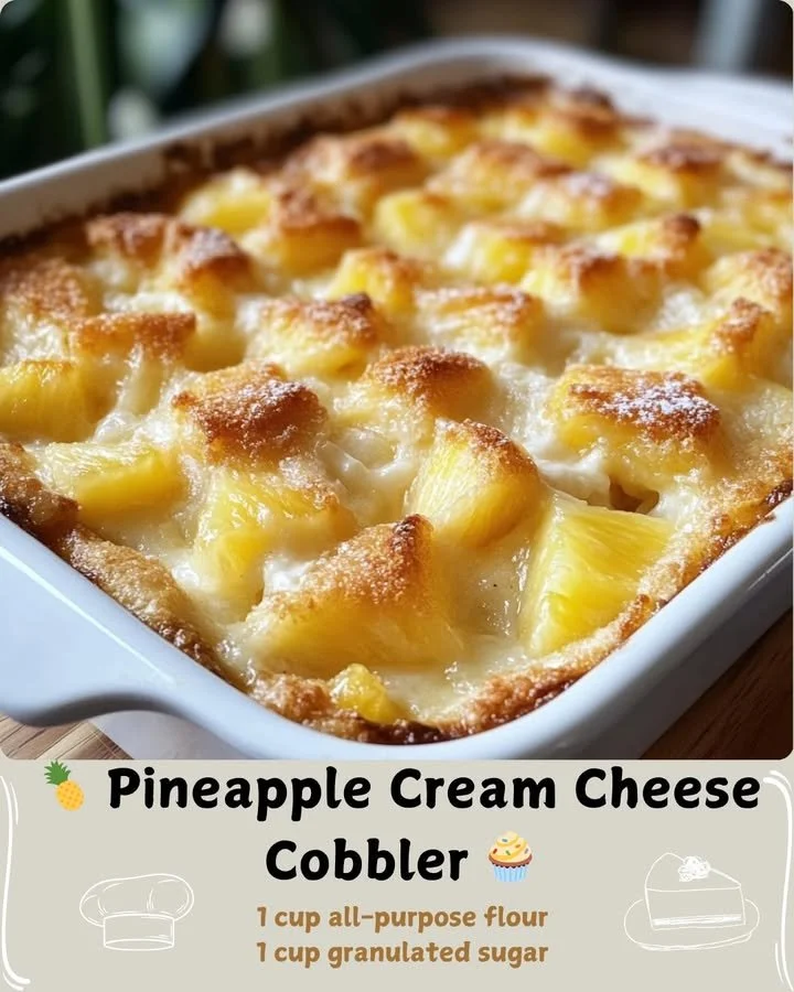Delicious Pineapple Cream Cheese Cobbler served on a plate