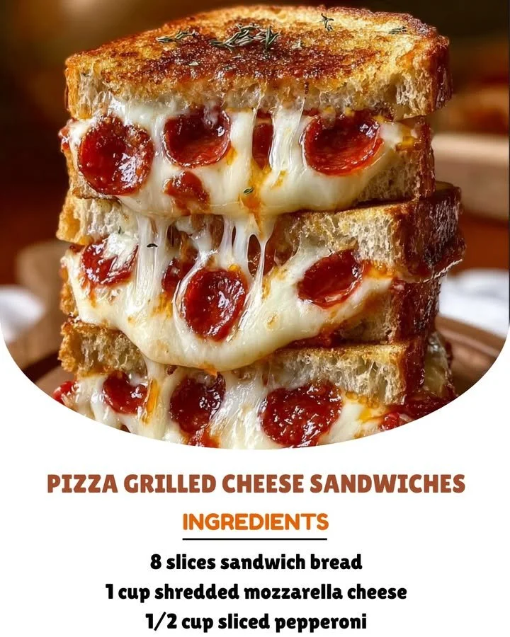Delicious Pizza Grilled Cheese Sandwich with melted cheese and pepperoni