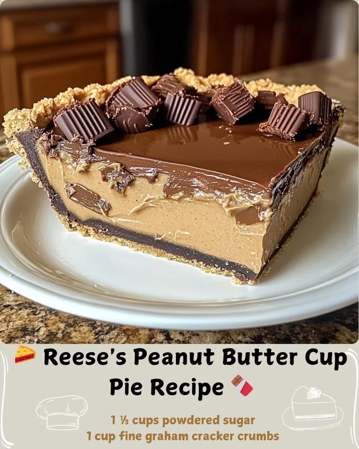 Delicious Reese's Peanut Butter Cup Pie with creamy filling and chocolate topping