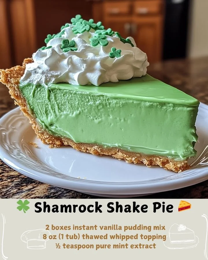 Delicious Shamrock Shake Pie with mint, whipped cream, and a chocolate crust