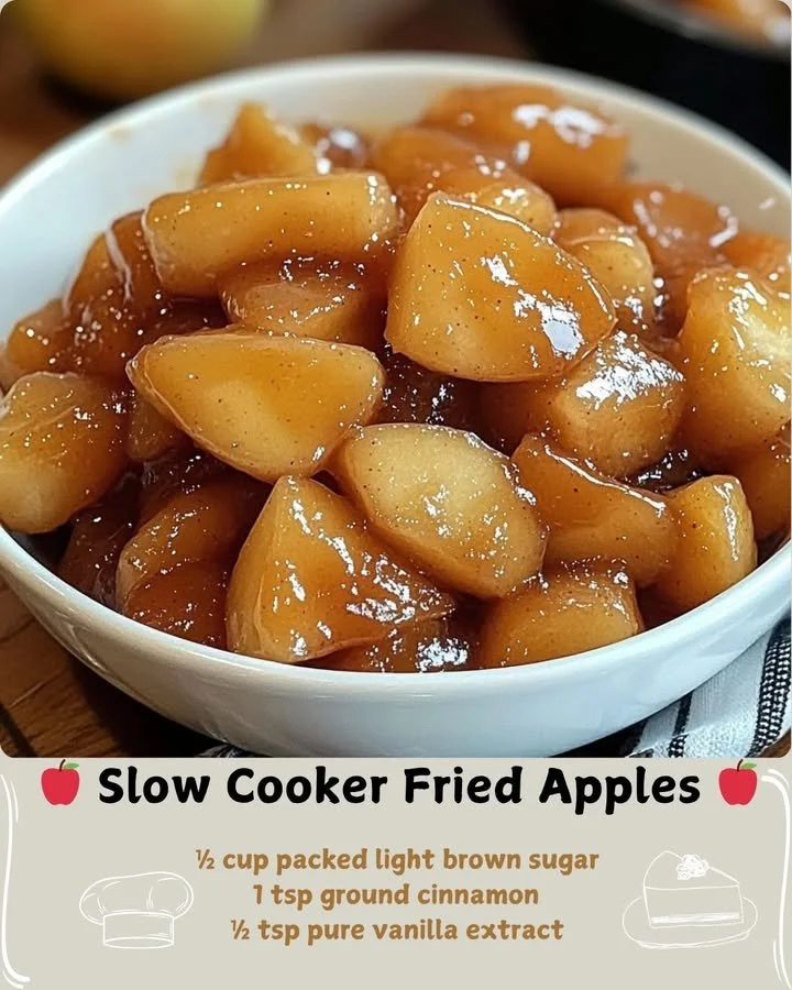Delicious slow cooker fried apples served warm with a sprinkle of cinnamon
