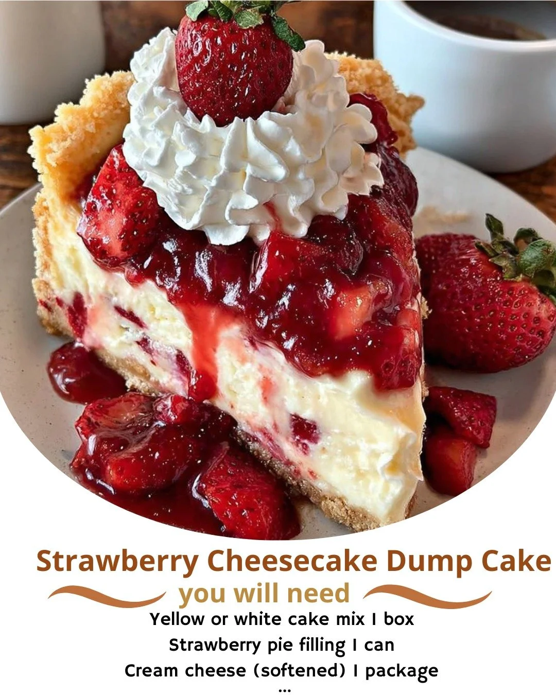 Delicious strawberry cheesecake dump cake fresh out of the oven