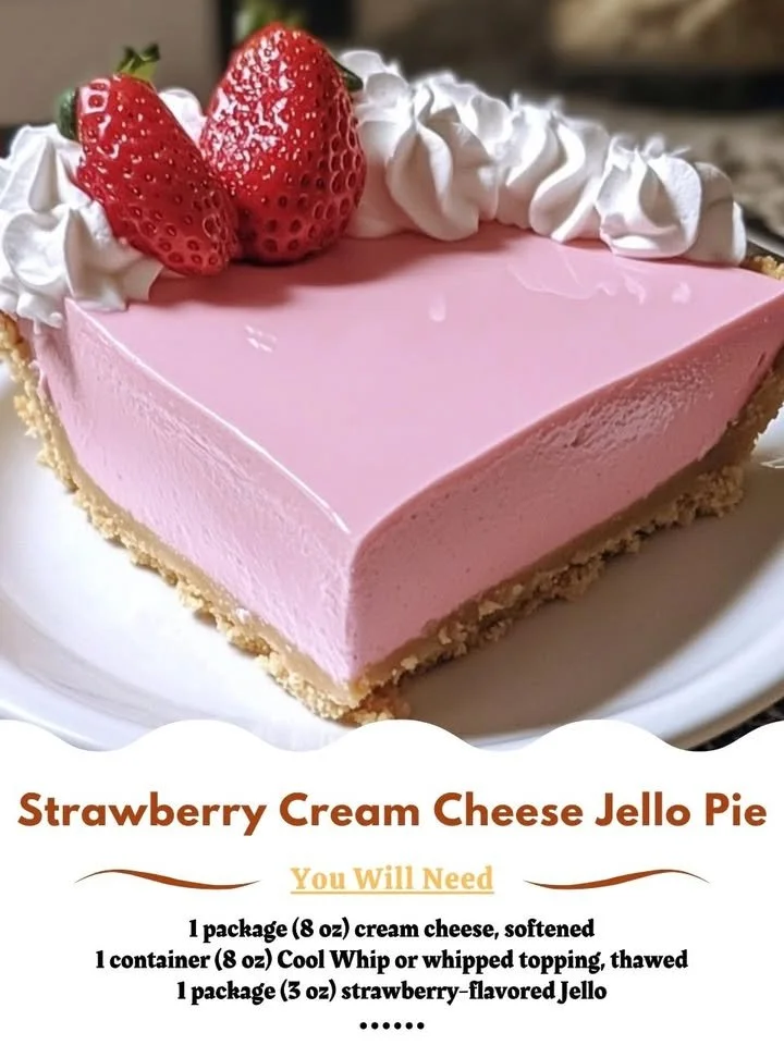 Delicious Strawberry Cream Cheese Jello Pie served on a plate