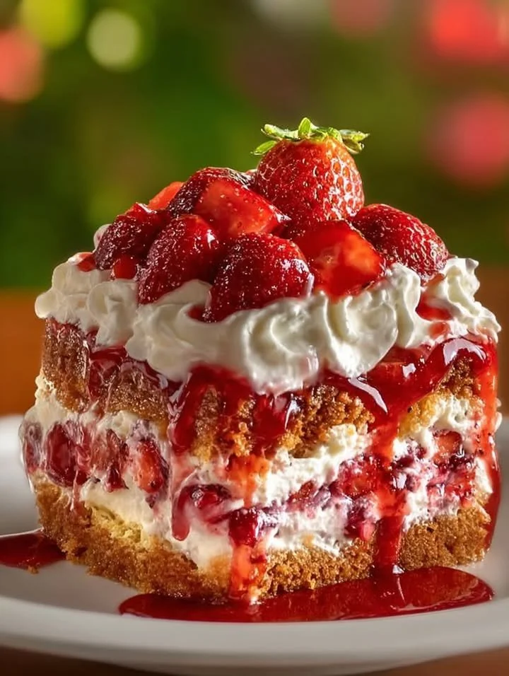 Delicious Strawberry Honeybun Cake with creamy strawberry icing