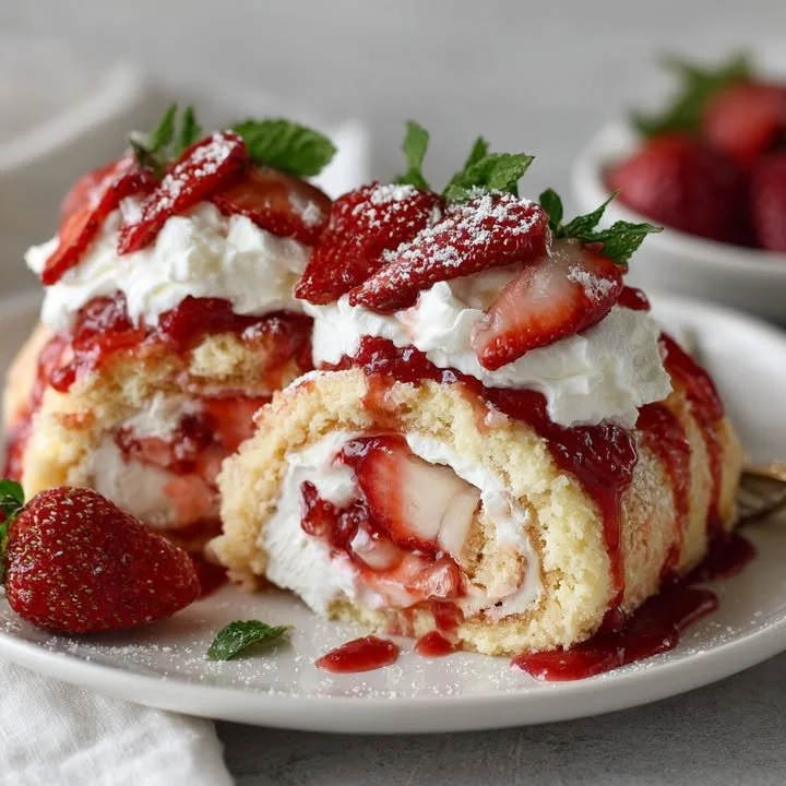 Delicious Strawberry Shortcake Cheesecake Rolls served on a plate