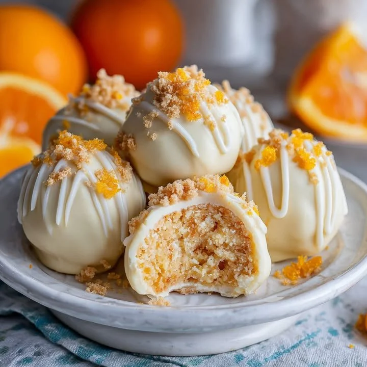 White chocolate orange creamsicle truffles garnished with orange zest