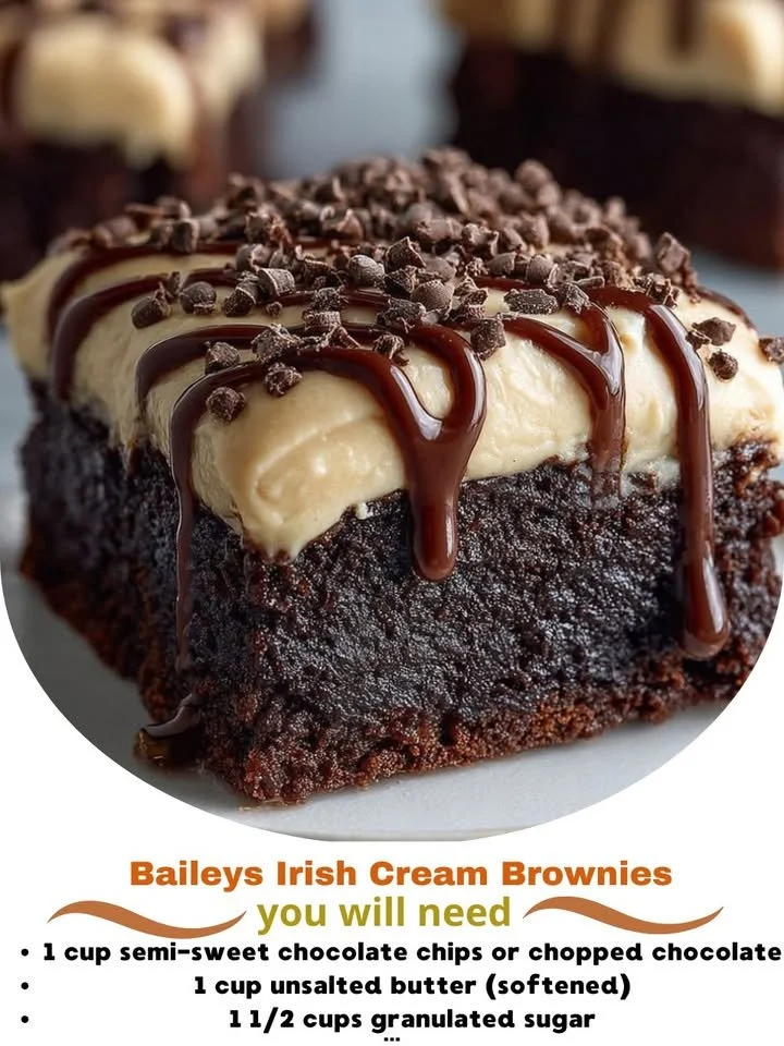 Delicious Baileys Irish Cream Brownies topped with chocolate drizzle