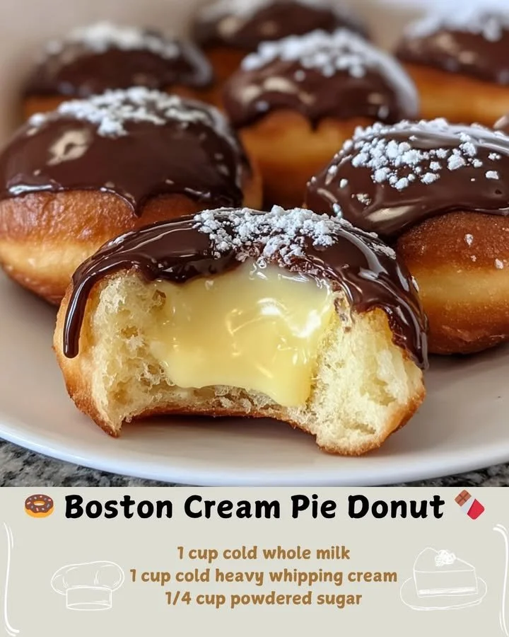 Boston Cream Pie Donut with chocolate glaze and cream filling