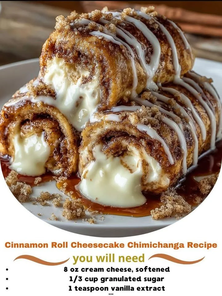 Cinnamon roll cheesecake chimichanga topped with icing and cinnamon