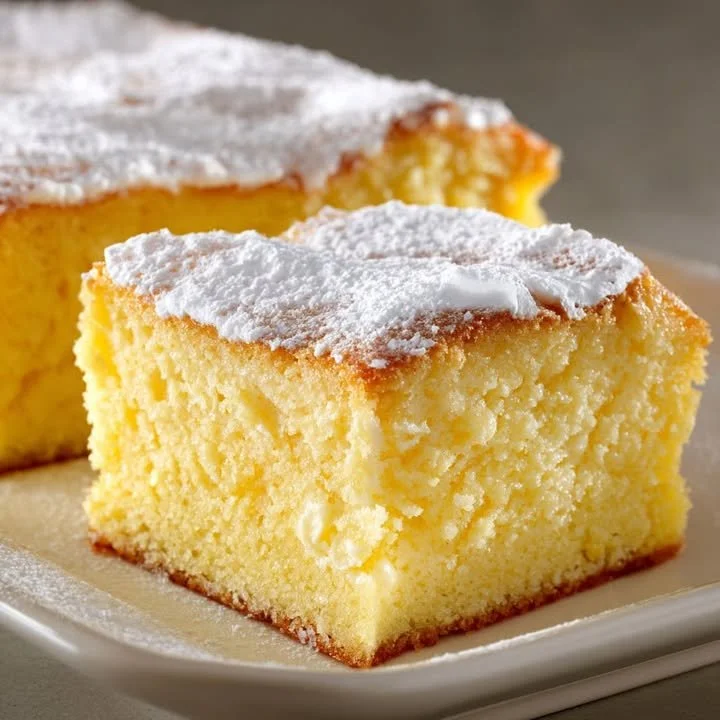 Eggless Hot Milk Cake served on a festive plate