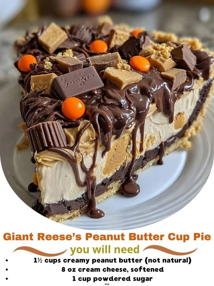 Giant Reese’s Peanut Butter Cup Pie with chocolate and peanut butter layers