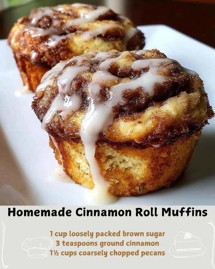 Delicious homemade cinnamon roll muffins with icing on a plate