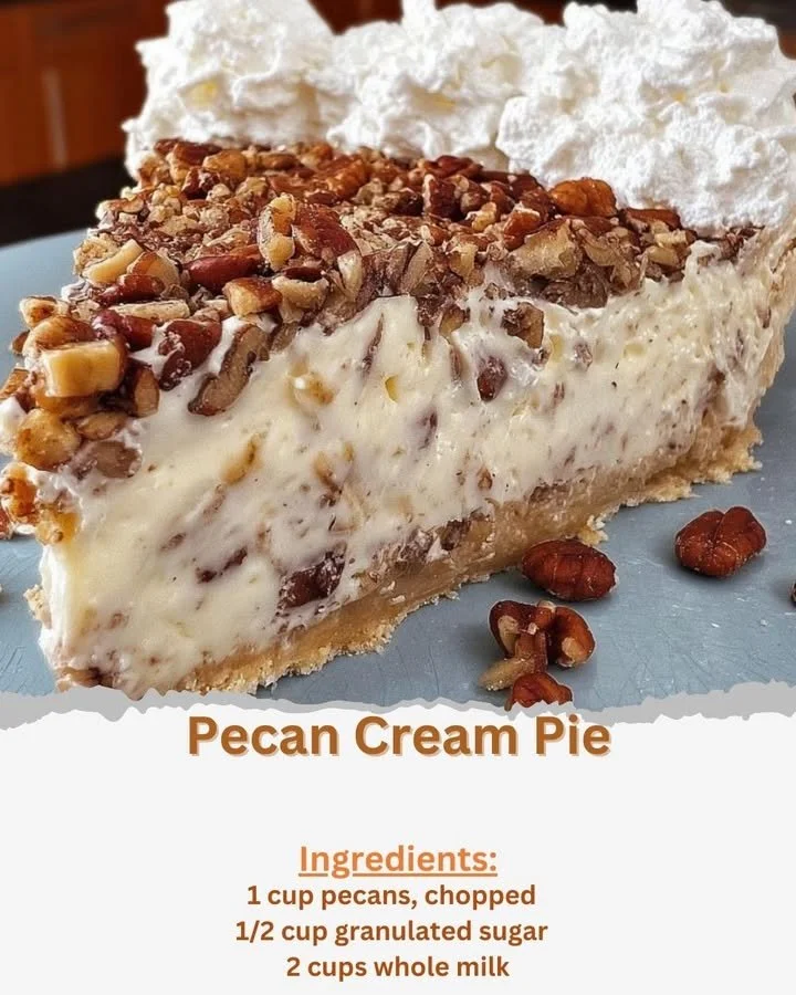 Delicious Pecan Cream Pie with a creamy filling and crunchy pecans.