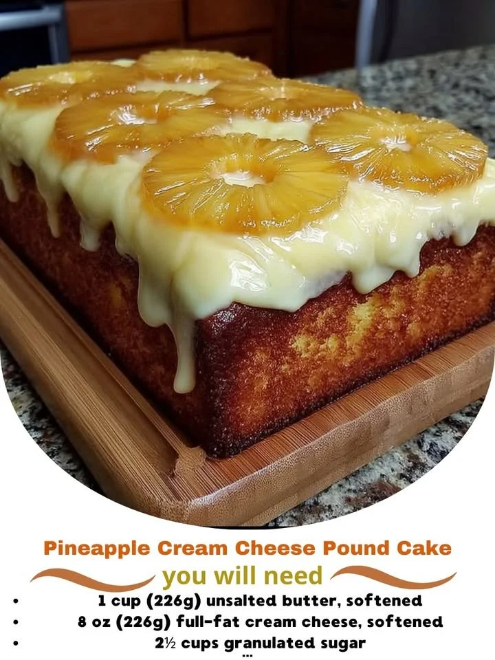 Delicious Pineapple Cream Cheese Pound Cake served on a plate