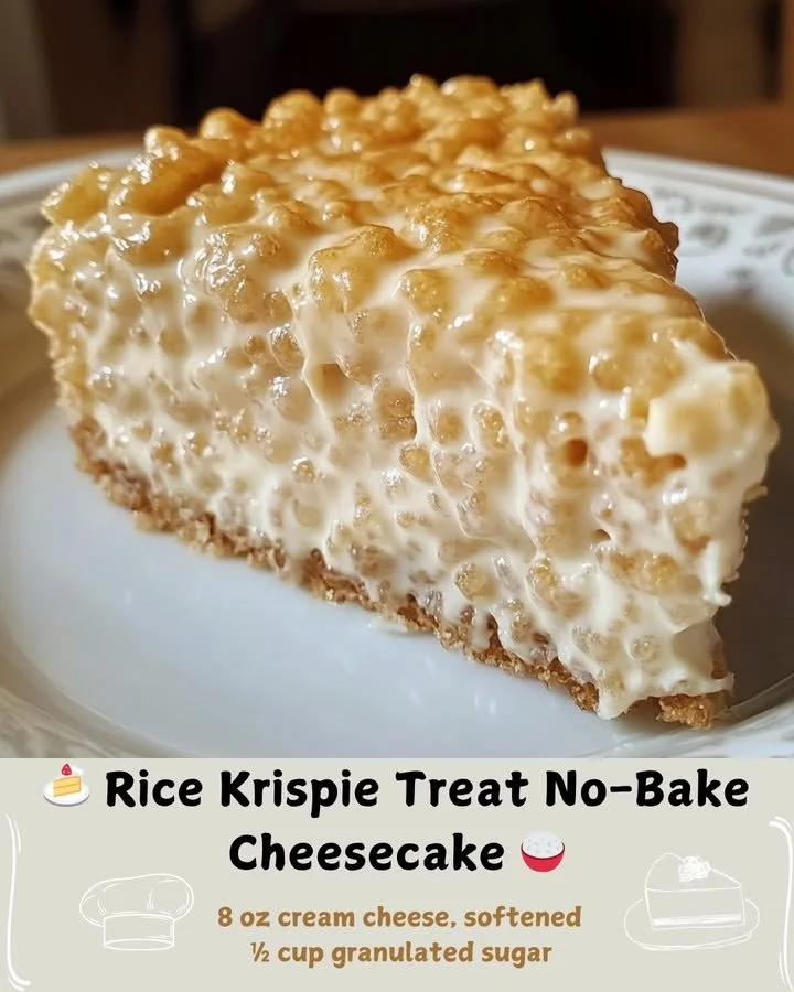 Delicious Rice Krispie Treat No-Bake Cheesecake dessert on a plate
