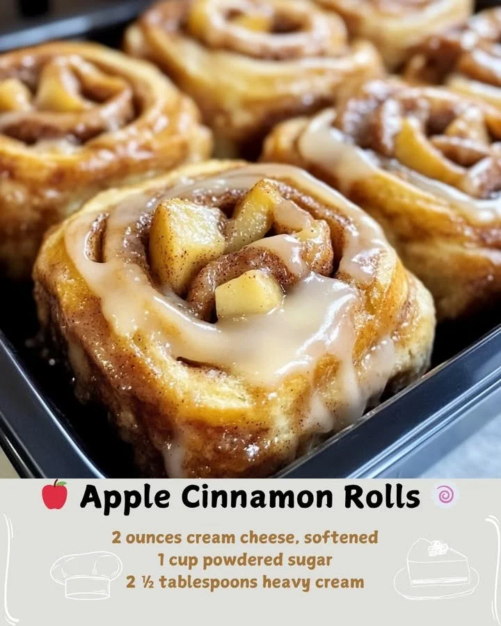 Delicious homemade Apple Cinnamon Rolls topped with glaze and cinnamon sugar