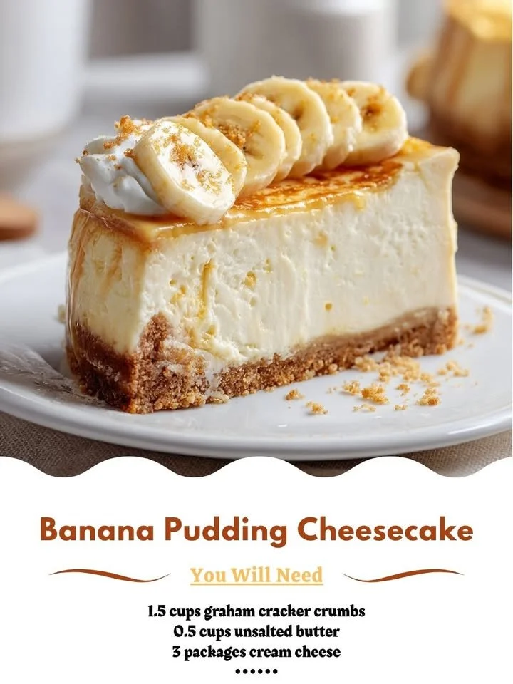 Delicious banana pudding cheesecake with layers of banana and creamy cheese