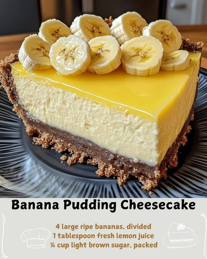 Delicious homemade Banana Pudding Cheesecake topped with banana slices and whipped cream.