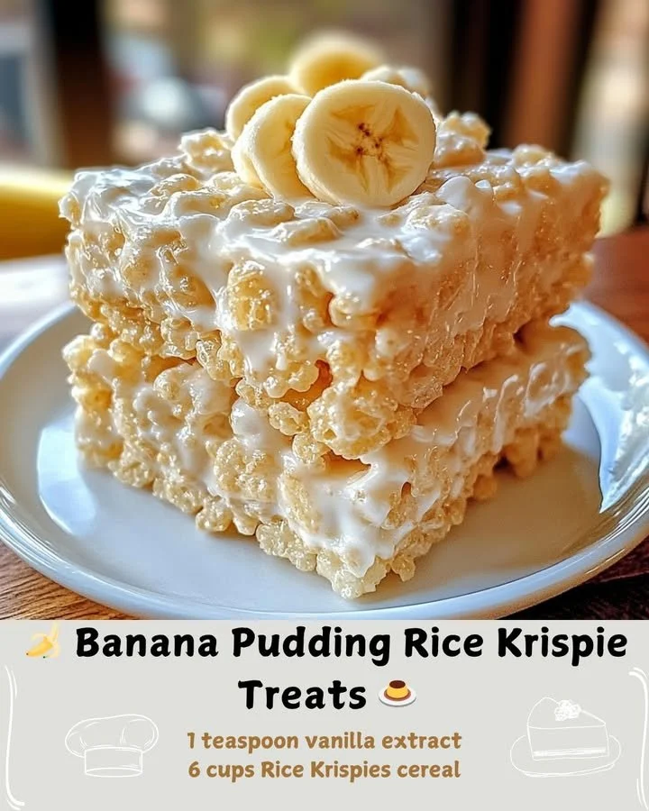 Delicious Banana Pudding Rice Krispie Treats displayed on a plate