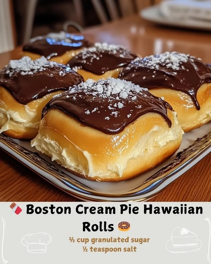 Delicious Boston Cream Pie Hawaiian Rolls showcasing cream and chocolate filling