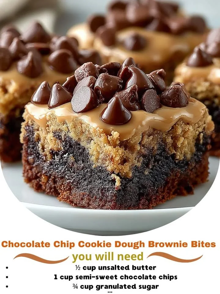 Delicious chocolate chip cookie dough brownie bites on a plate