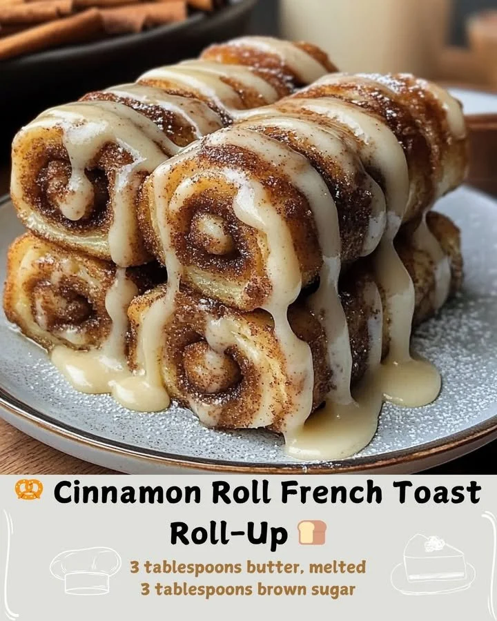 Cinnamon roll french toast roll-up served with syrup and berries