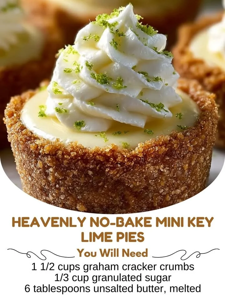 Delicious no-bake mini key lime pies topped with whipped cream and lime zest.