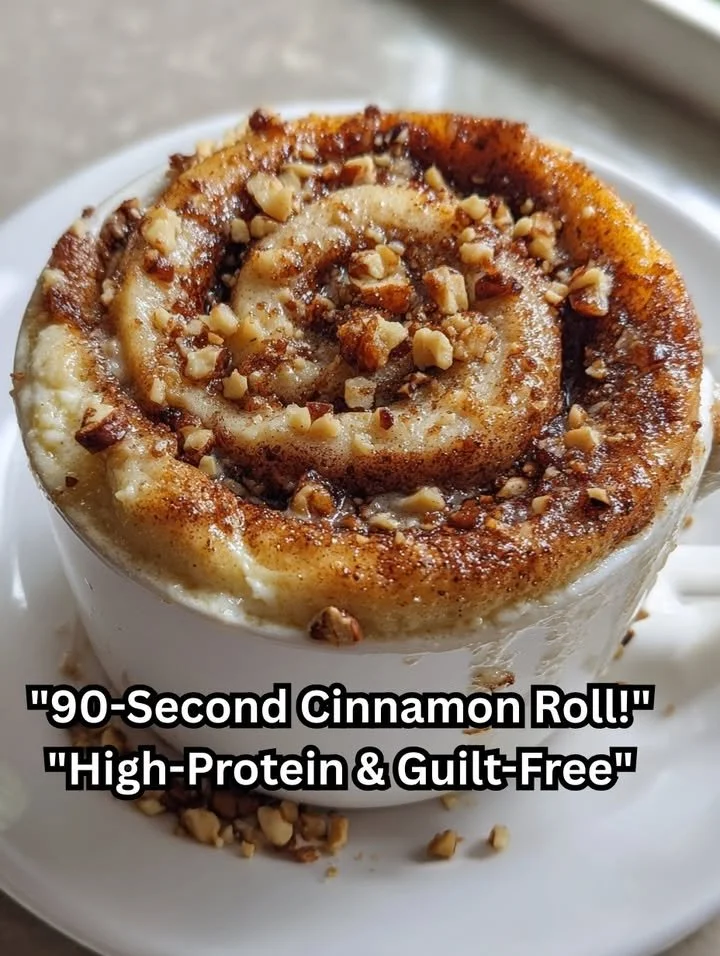 High-protein cottage cheese cinnamon roll mug cake in a mug