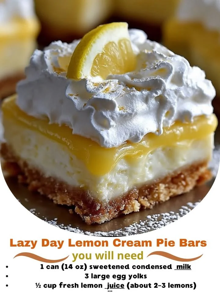 Lazy Day Lemon Cream Pie Bars - a delicious twist on classic lemon cream pie