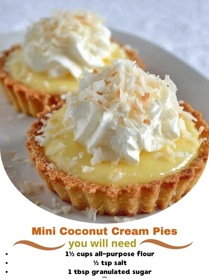 Delicious mini coconut cream pies on a decorative plate