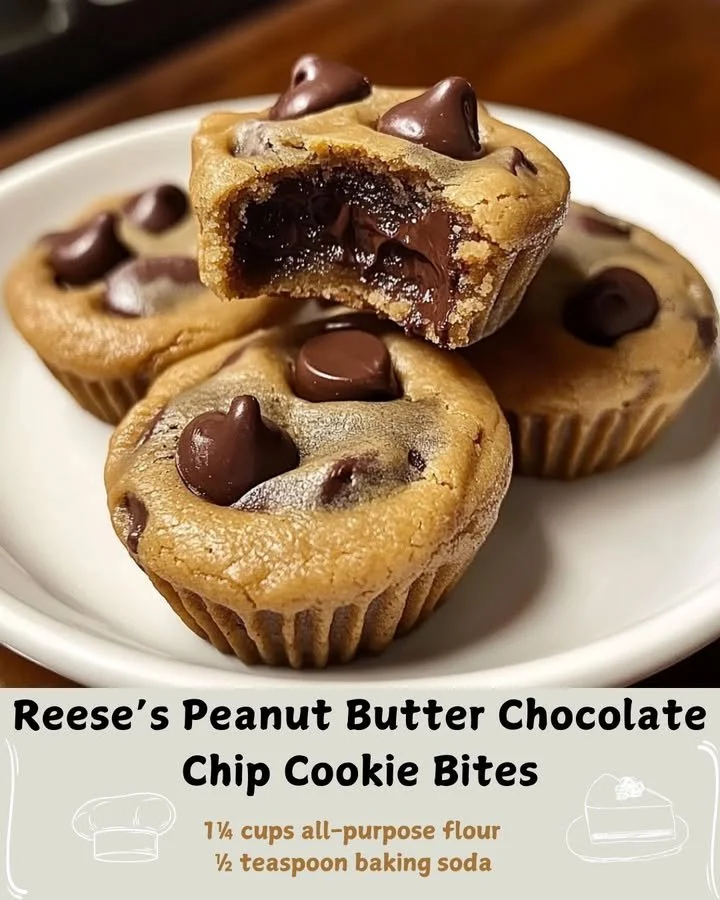 Delicious Reese's Peanut Butter Chocolate Chip Cookie Bites on a plate