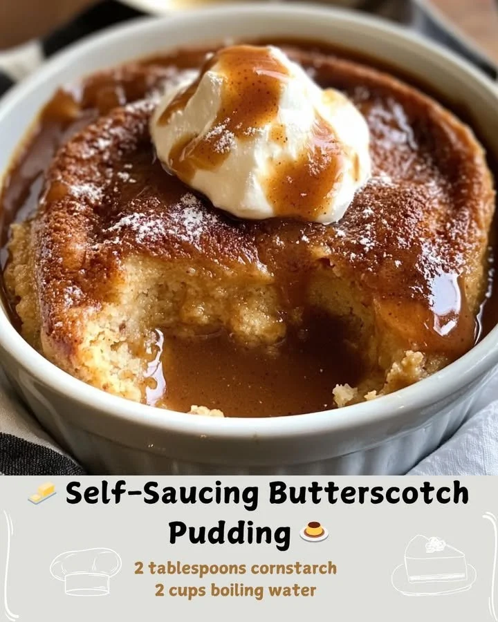 Delicious self-saucing butterscotch pudding served in a bowl