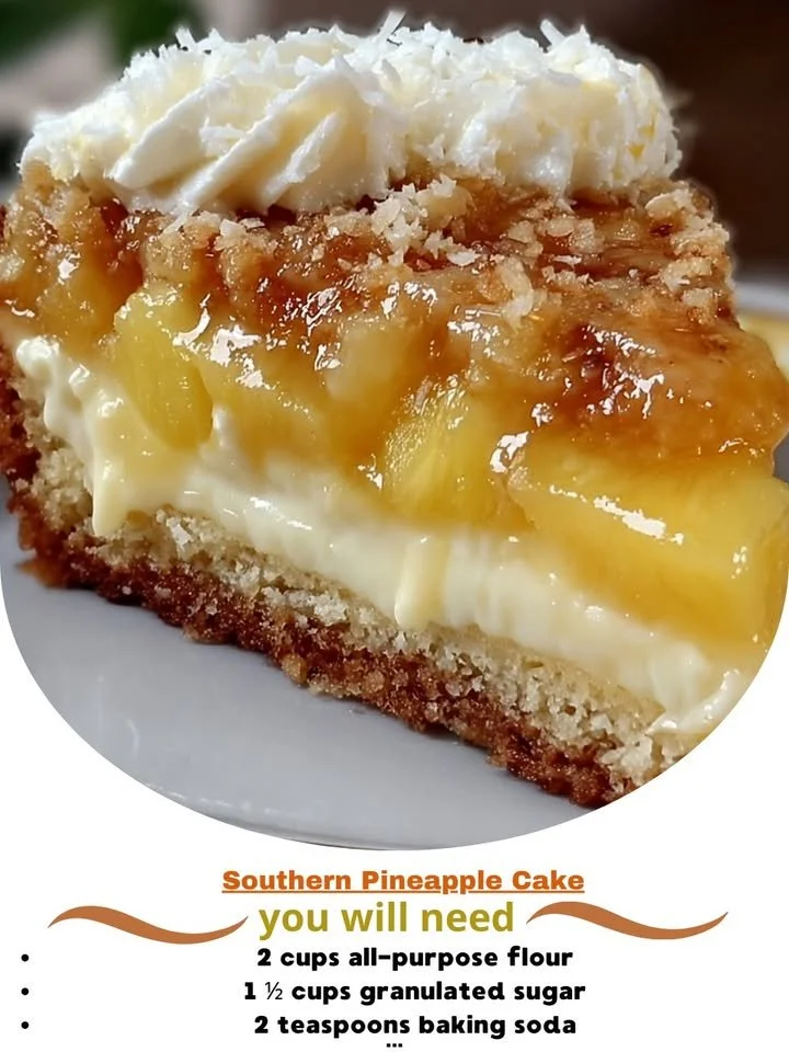 Delicious slice of Southern Pineapple Cake on a serving plate