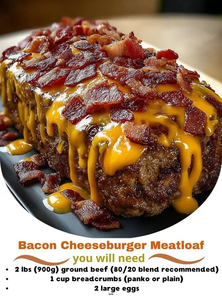 Slice of ultimate bacon cheeseburger meatloaf with toppings and garnish.