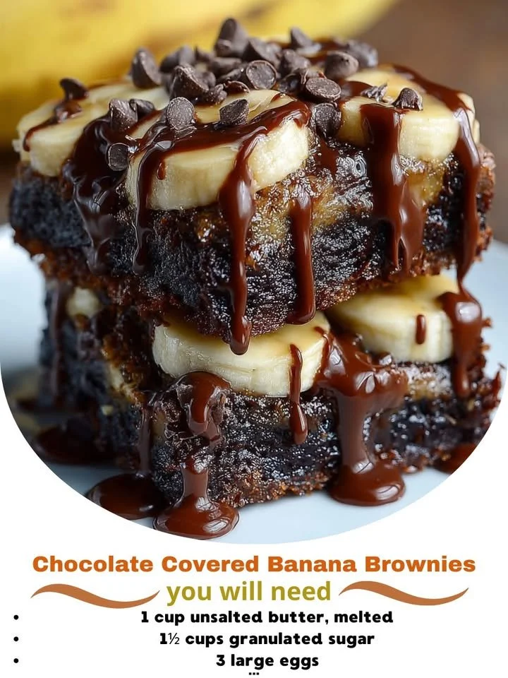 Delicious banana brownies topped with chocolate for a rich dessert experience
