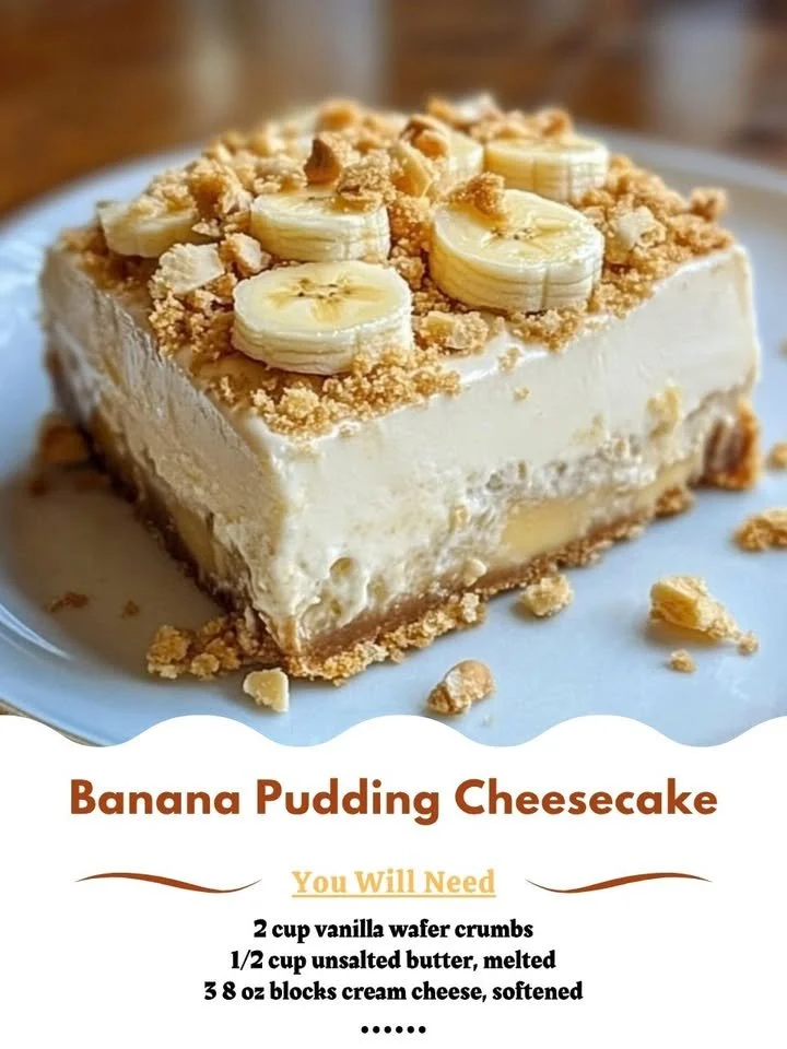 Delicious homemade banana pudding cheesecake topped with banana slices and whipped cream