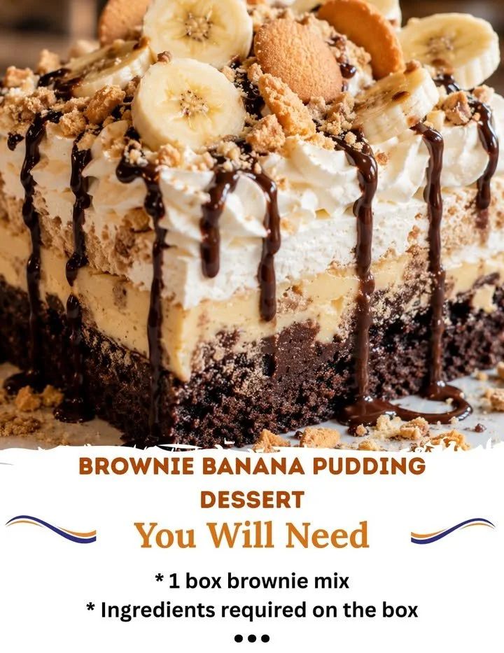 Delicious brownie banana pudding dessert served in a bowl