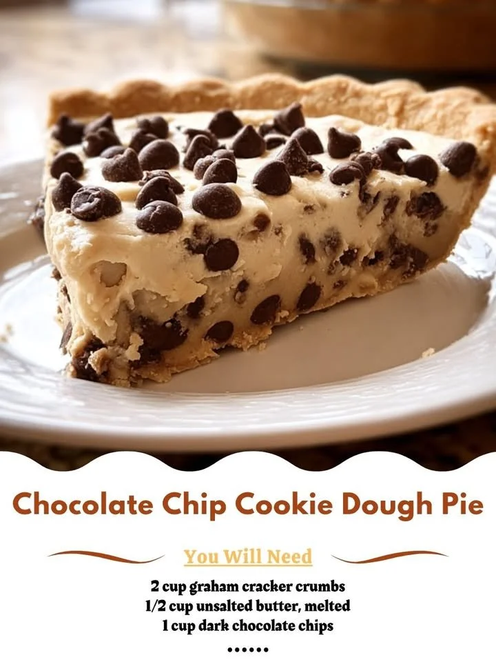 Delicious chocolate chip cookie dough pie with a rich chocolate topping