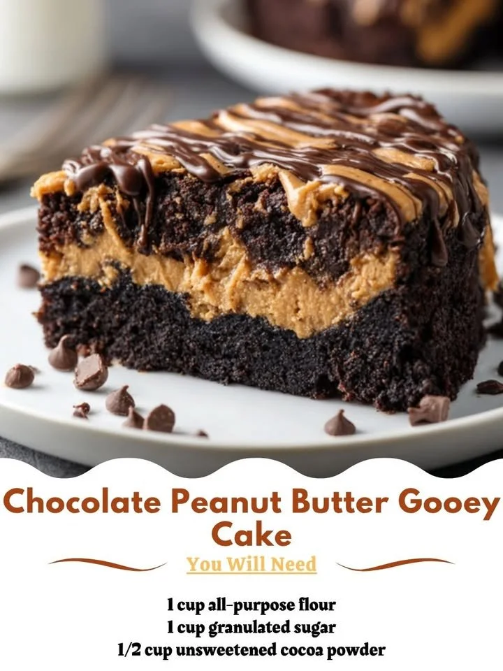 Chocolate Peanut Butter Gooey Cake with decadent frosting