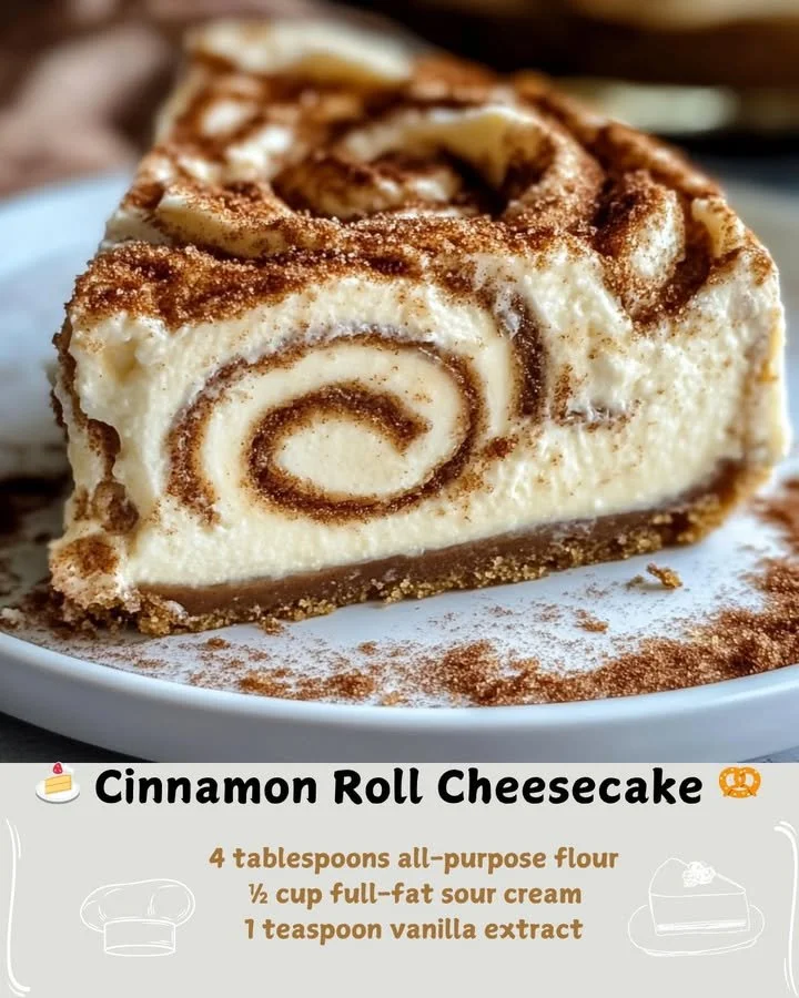 Delicious cinnamon roll cheesecake topped with cinnamon sugar and cream cheese frosting