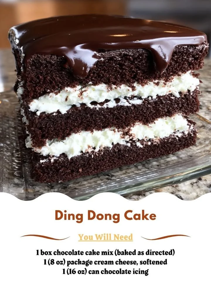 Delicious homemade Ding Dong Cake with layers of cream and chocolate frosting