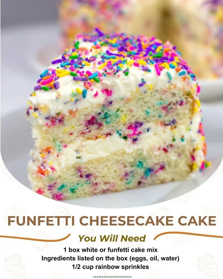 Delicious Funfetti Cheesecake Cake topped with colorful sprinkles