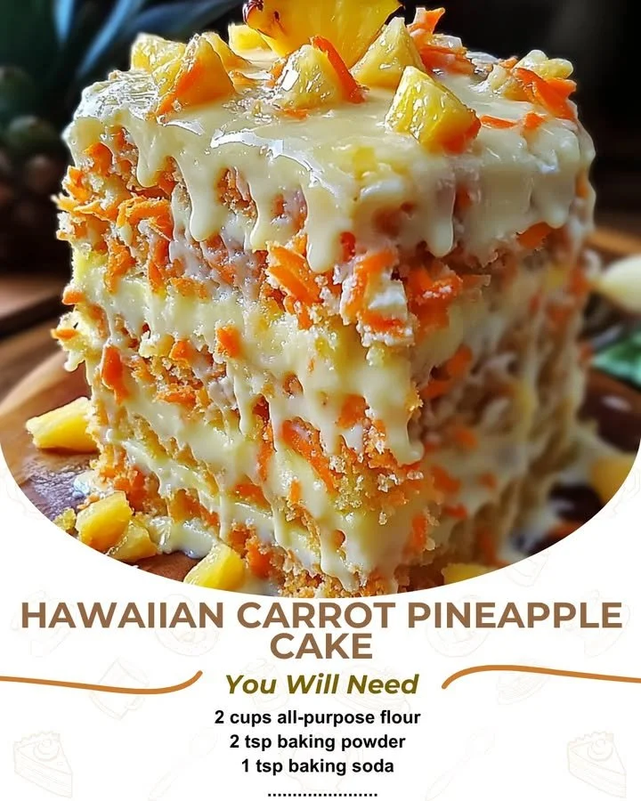 Slice of Hawaiian Carrot Pineapple Cake topped with coconut flakes