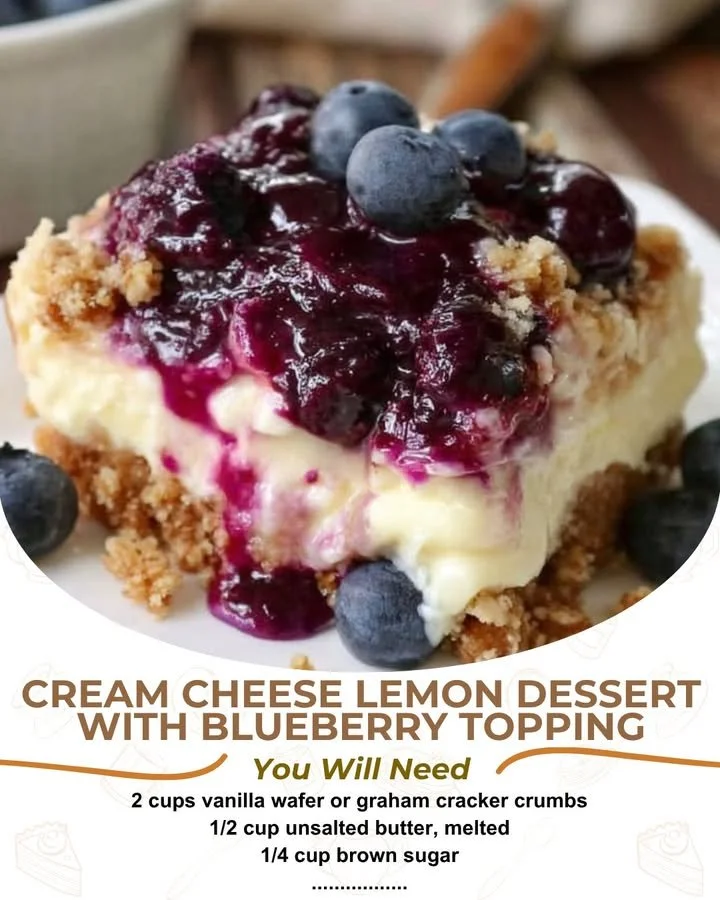 Lemon Cream Cheese Dessert with Blueberry Topping