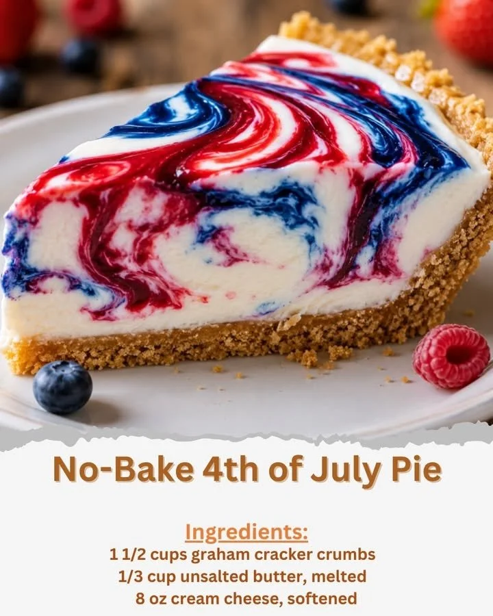 No-Bake 4th of July Pie topped with berries and whipped cream